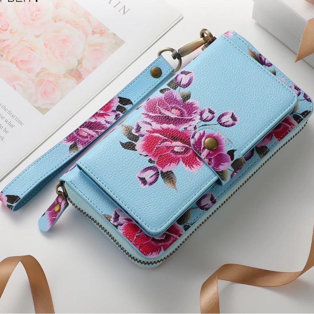 RFID Sky Blue Floral Wallet Case - Picture 2 of 14